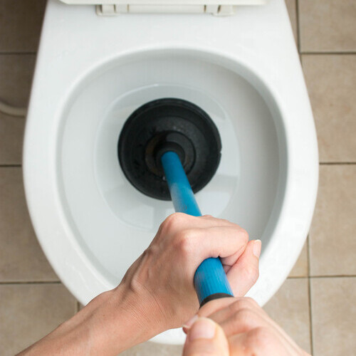 a plunger being used in a toilet